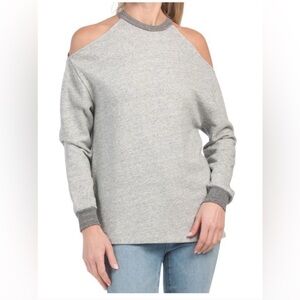 Gray AG Adriano Goldschmied Small Crew Neck open shoulder sweater long sleeves